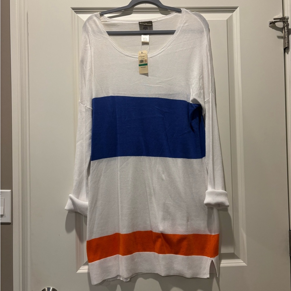 Tommy Bahama White Dress with Blue and Orange Stripes